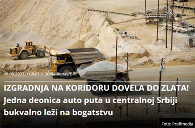  ИЗГРАДЊА НА КОРИДОРУ ДОВЕЛА ДО ЗЛАТА! Једна деоница ауто пута у централној Србији буквално лежи на богатству